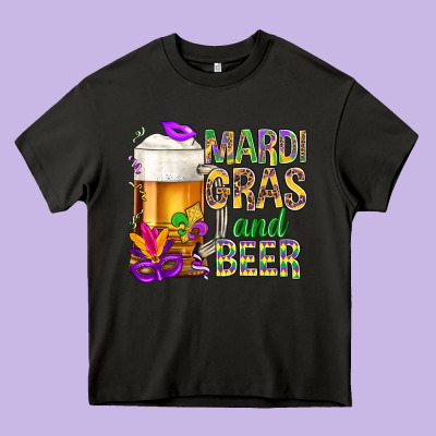 Mardi Gras And Beer Heavy Core Tee Designed By Bundleandbundleshop