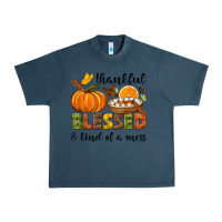 Midnight Navy Thankful blessed and kind of a mess Urban Heavy Tee - NancyCooperArtShop