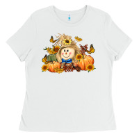 White fall scarecrow Ladies Tee - LillyAllenDesigns