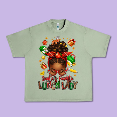 Santas Favorite Lunch Lady Afro Messy Bun Urban Heavy Tee Designed By Texasbilliewilder