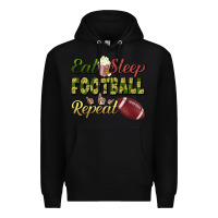 Black eat sleep football repeat Premium Hoodie - BundleAndBundleShop