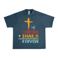 Midnight Navy Vintage 1 Cross 3 Nails Forgiven Christian Easter Gift Urban Heavy Tee - lanVoArt