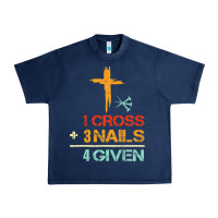 Navy Vintage 1 Cross 3 Nails Forgiven Christian Easter Gift Urban Heavy Tee - lanVoArt