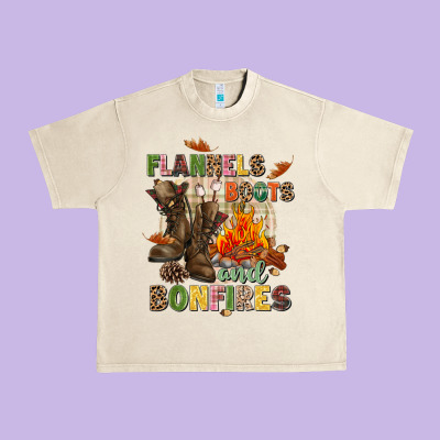 Flannels Boots And Bonfires Urban Heavy Tee Designed By Nancycooperartshop