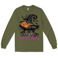 Army Green witchy mama messy bun Long Sleeve Tee - CowGirlArtShop