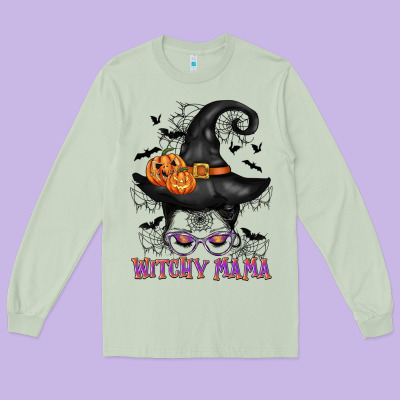 Witchy Mama Messy Bun Long Sleeve Tee Designed By Cowgirlartshop