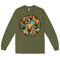 Army Green Highland Cow Pattern Long Sleeve Tee - Jasminsmagicworld