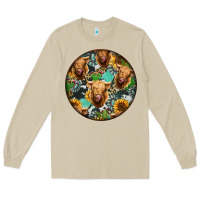 Mushroom Highland Cow Pattern Long Sleeve Tee - Jasminsmagicworld
