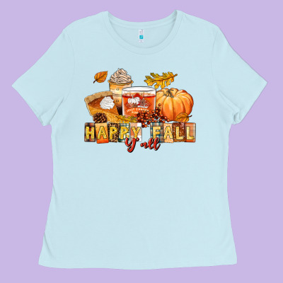 Happy Fall Y'all Ladies Tee Designed By Lillyallendesigns