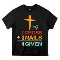 Black Vintage 1 Cross 3 Nails Forgiven Christian Easter Gift Heavy Core Tee - lanVoArt