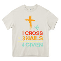 Cream Vintage 1 Cross 3 Nails Forgiven Christian Easter Gift Heavy Core Tee - lanVoArt