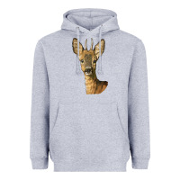Heather Grey Red brocket Deer Head Heavyweight Hoodie - LillyAllenDesigns