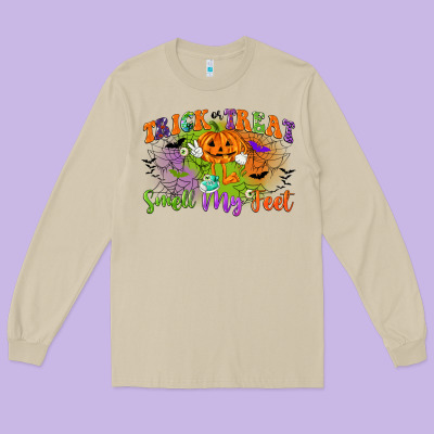 Trick Or Treat Smell My Feet Long Sleeve Tee Designed By Cowgirlartshop