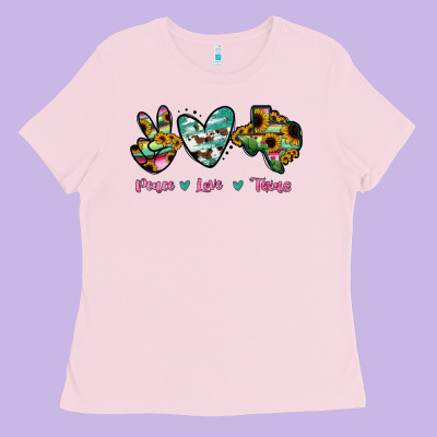 Peace Love Texas Ladies Tee Designed By Ranaportraitstore