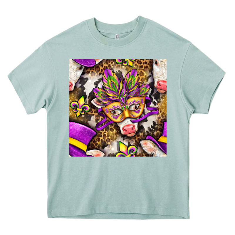 Mardi Gras Cow With Carnival Mask Seamless Pattern Heavy Core Tee by BundleAndBundleShop | Teevron