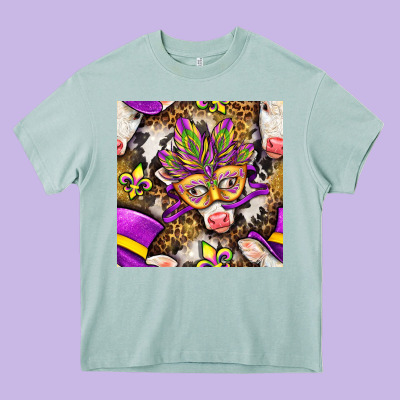 Mardi Gras Cow With Carnival Mask Seamless Pattern Heavy Core Tee Designed By Bundleandbundleshop