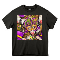 Asphalt Mardi Gras cow with carnival mask seamless pattern Heavy Core Tee - BundleAndBundleShop