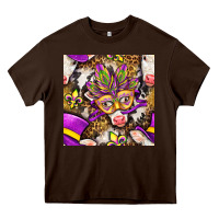 Chocolate Brown Mardi Gras cow with carnival mask seamless pattern Heavy Core Tee - BundleAndBundleShop