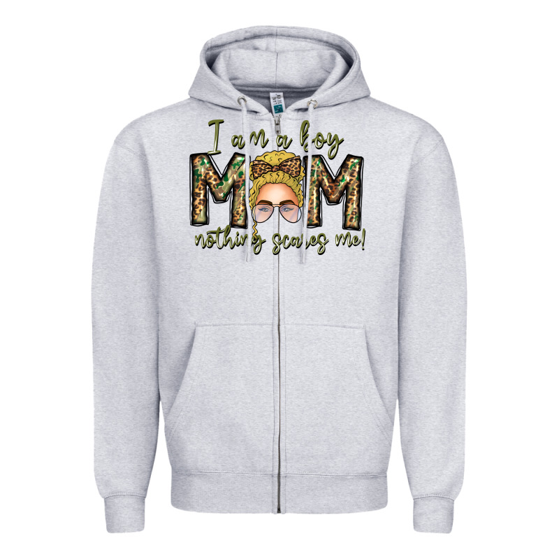 Iam Boy Mom Nothing Scares Me Zipper Hoodie by CowhideDigitalArt | Teevron