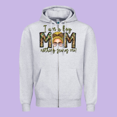 Iam Boy Mom Nothing Scares Me Zipper Hoodie Designed By Cowhidedigitalart