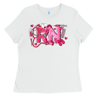 White rn breast cancer registered nurse Ladies Tee - LillyAllenDesigns