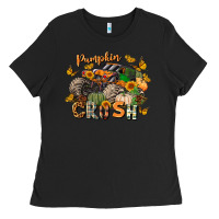 Black pumpkin crush truck Ladies Tee - LillyAllenDesigns