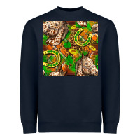 Navy St. Patrick's Day Horse With Horseshoes Seamless Heavyweight Sweatshirt - FaDigitalArtStudio