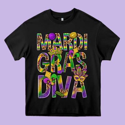 Mardi Gras Diva Heavy Core Tee Designed By Bundleandbundleshop