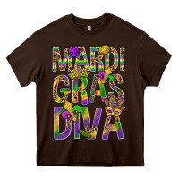 Chocolate Brown Mardi Gras diva Heavy Core Tee - BundleAndBundleShop