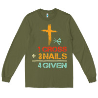 Army Green Vintage 1 Cross 3 Nails Forgiven Christian Easter Gift Long Sleeve Tee - lanVoArt