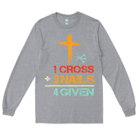 Heather Grey Vintage 1 Cross 3 Nails Forgiven Christian Easter Gift Long Sleeve Tee - lanVoArt