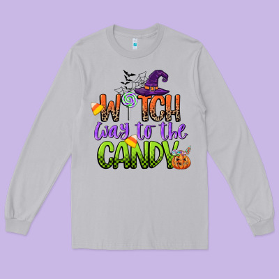 Witch Way To The Candy Long Sleeve Tee Designed By Cowgirlartshop