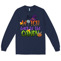 Navy witch way to the candy Long Sleeve Tee - CowGirlArtShop