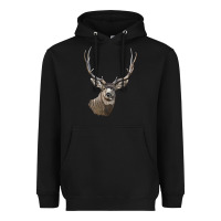 Black Mule Buck Deer Head Heavyweight Hoodie - LillyAllenDesigns