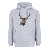Heather Grey Mule Buck Deer Head Heavyweight Hoodie - LillyAllenDesigns