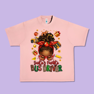 Santas Favorite School Bus Driver Afro Messy Bun Urban Heavy Tee Designed By Texasbilliewilder