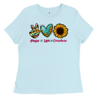 Baby Blue Peace Love Sunshine Ladies Tee - RanaPortraitStore