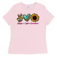 Bubblegum Pink Peace Love Sunshine Ladies Tee - RanaPortraitStore