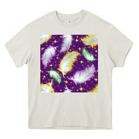 Cream Mardi Gras Feathers seamless pattern Heavy Core Tee - BundleAndBundleShop