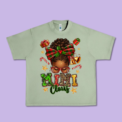 Mimi Claus Afro Messy Bun Urban Heavy Tee Designed By Texasbilliewilder