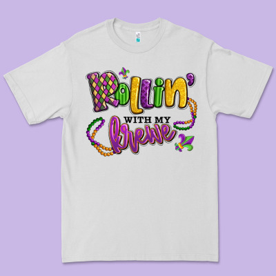 Rollin' With My Krewe Mardi Gras Premium Tee Designed By Lillyallendesigns