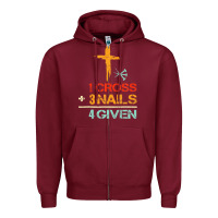 Burgundy Vintage 1 Cross 3 Nails Forgiven Christian Easter Gift Zipper Hoodie - lanVoArt