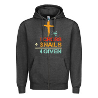 Charcoal Heather Vintage 1 Cross 3 Nails Forgiven Christian Easter Gift Zipper Hoodie - lanVoArt