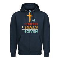 Navy Vintage 1 Cross 3 Nails Forgiven Christian Easter Gift Zipper Hoodie - lanVoArt