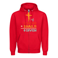 Red Vintage 1 Cross 3 Nails Forgiven Christian Easter Gift Zipper Hoodie - lanVoArt