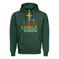 Sports Green Vintage 1 Cross 3 Nails Forgiven Christian Easter Gift Zipper Hoodie - lanVoArt