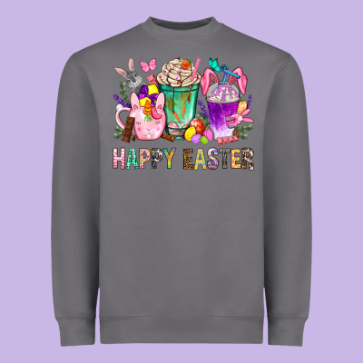 Happy Easter Coffee Cups With Bunny Heavyweight Sweatshirt Designed By Bundleandbundleshop