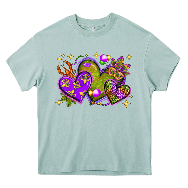 Mardi Gras Hearts Heavy Core Tee by BundleAndBundleShop | Teevron
