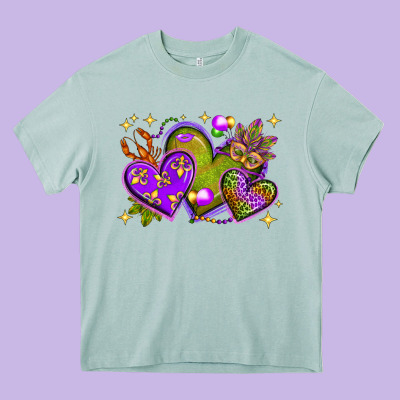 Mardi Gras Hearts Heavy Core Tee Designed By Bundleandbundleshop