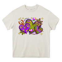 Cream Mardi Gras Hearts Heavy Core Tee - BundleAndBundleShop